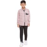 Kids Casual Wear Regular Fit Checkered Cotton Pink Shirt and Denim Jeans Clothing Set For Boys (761-Pink-32)