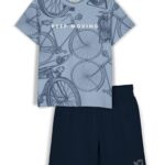 HELLCAT Boys Cotton Blend Printed Dress Clothing Set Combo with Tshirts & Shorts - Pack 1 Bluish Grey 9-10 Years