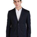 Men Neo-Slim Fit Solid Blazer Navy,Formal Blazer