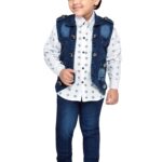Kids Cotton Blend Full Sleeve Blue Shirt & Denim Jeans Clothing Set for Boys - Casual Wear | Festival Wear for boys | Printed Pattern - Regular Fit