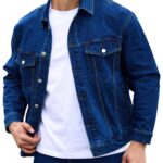 Bindefon Denim Jackets for Men Trucker Jean Jacket Unlined Coats Spring Fall Outfits, Blue, Large