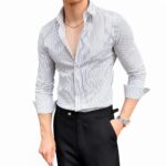 Men's Striped Mandarin Collar Shirt Regular Fit