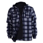 Heavy Thick Flannel Plaid Jacket Sherpa Fleece Lined Hoodies for Men Zip Up Winter Warm Coat Buffalo Zipper Sweatshirt, Afj130-navy, Large